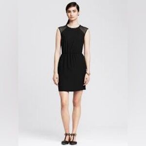 Banana Republic Petite Mesh Cap-Sleeve Dress, Black